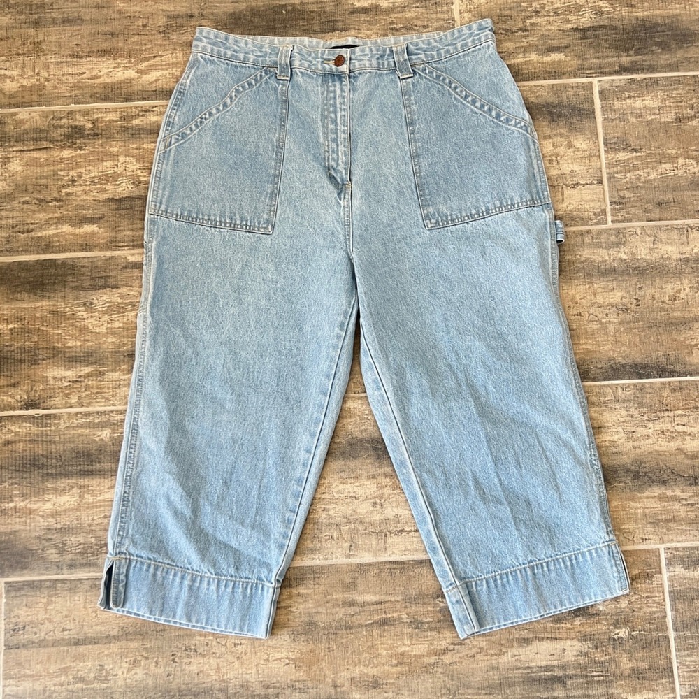 Bill Blass Jeans Capri Pants Women 14 Blue Light Wash Utility Carpenter 90s